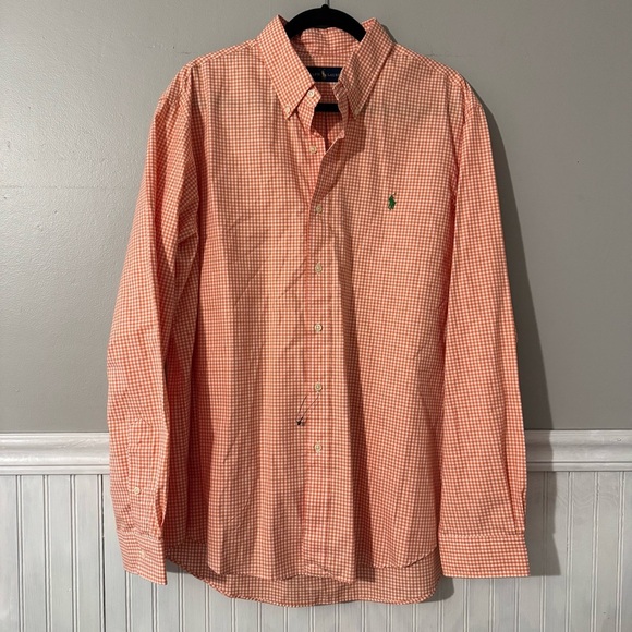 Ralph Lauren Shirt Mens XL Orange White Gingham Check Button Up Green Pony NWOT - Picture 1 of 8